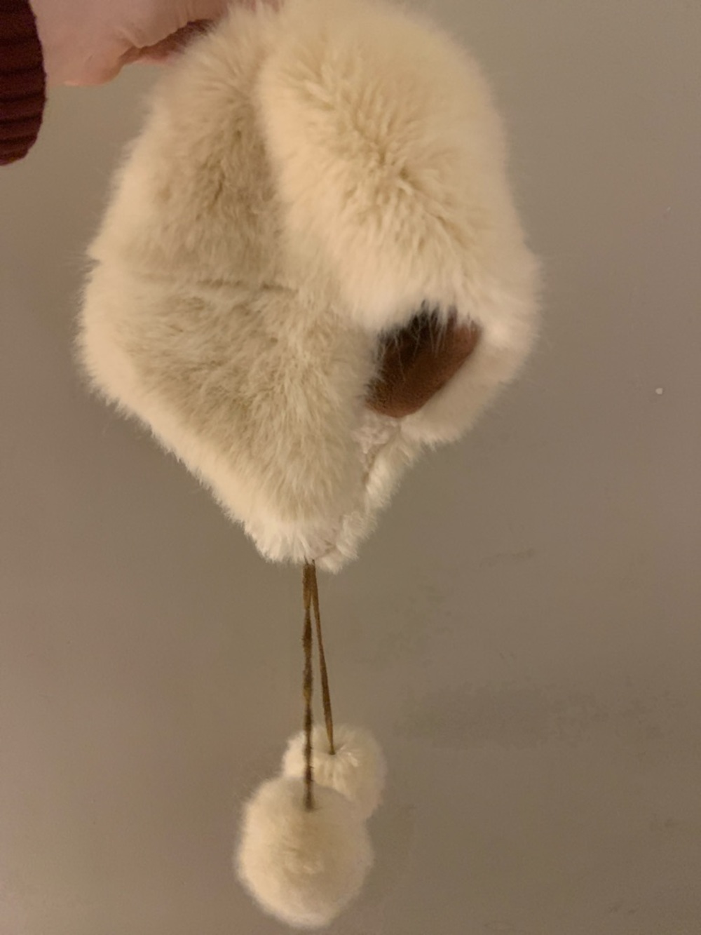 Cream and Tan Faux Fur Trapper Hat